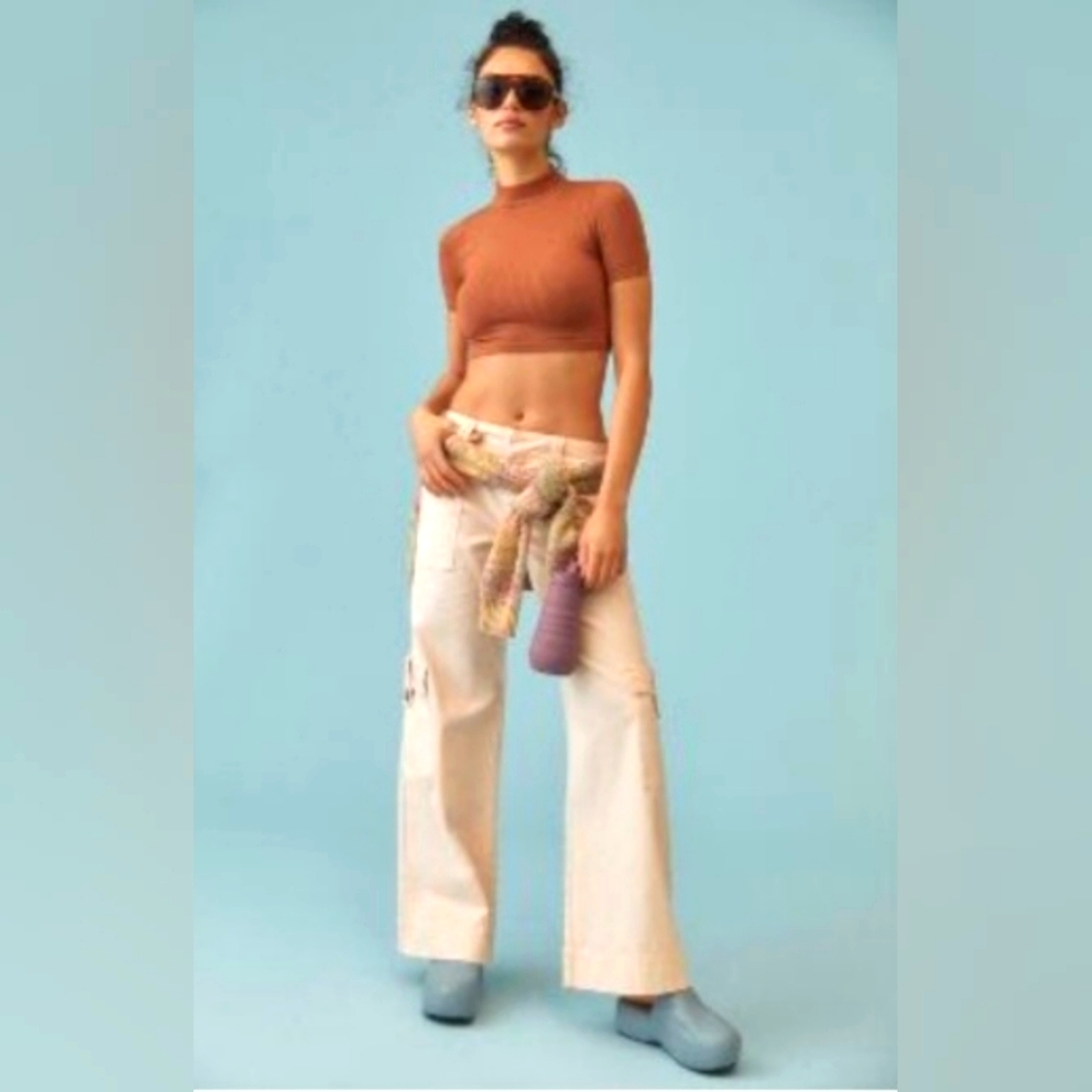 Pilcro Mid-Rise Wide-Leg Cargo Pants size 32 Ivory NWT